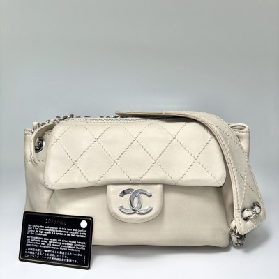 1円 極美品 CHANEL シャネル ワイルドステッチ マトラッセ ショルダーバッグ グレージュ ハンドバッグ 2way レディース バッグ シール有