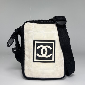 1円 新品未使用 CHANEL シャネル スポーツライン ショルダーバッグ ポシェット アイボリー ブラック ココマーク 8番台 メンズ レディース 