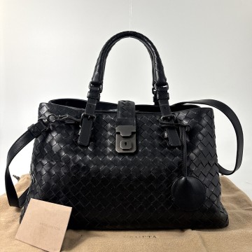 1円 新品同様 bottega Veneta ボッテガヴェネタ イントレチャート ローマ ハンドバッグ ブラック レディース ショルダーバッグ 黒 2way