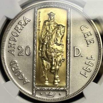 【アンドラ大型・金銀2色貨】 (NGC-MS69 1.6g/91.7%金+25g/92.5%銀 1995年)