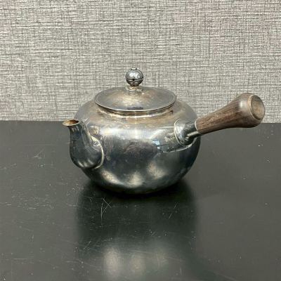1円〜 純銀 急須 蓋付き 煎茶道具 茶器 ティーポット 茶道具 シルバー ヴィンテージ 銀製 アンティーク 希少古彫り