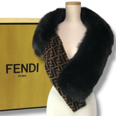 g232 美品 希少 FENDI 2019 フェンディ フォックス ファー ストール ズッカ ブラック ブラウン ショール マフラー ティペット 正規品 