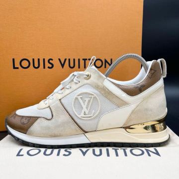 1円 【美品】 LOUIS VUITTON ルイヴィトン ランアウェイ モノグラム サークルロゴ ホワイト レディース スニーカー 靴 シューズ 25.5cm相当