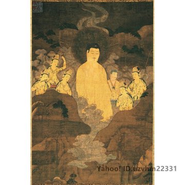 仏像 阿弥陀仏 鎌倉 山越阿弥陀図 仏画 仏掛画 絹布 絹本 釈迦 東洋画 中堂画 掛け物 未表装