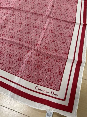 美品 新品 Christian Dior CD クリスチャン ディオール トロッター スカーフ シルク SILK 100% ストール 赤 レッド ロゴ レディース 1円〜