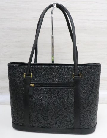 【行董】INDEN-YA 印傳屋 ショルダーバッグ 未使用保管 インデンヤ 薔薇柄 トートバッグ ブラック系 肩掛け 冠婚葬祭 保存袋 AS400ABH37
