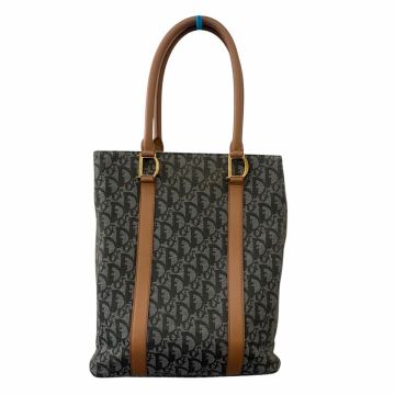 [鑑定済] Christian Dior クリスチャンディオール トロッター トートバッグ D金具 キャンバス レザー 肩掛け 縦長 A4収納可 ヴィンテージ