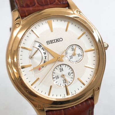 美品 SEIKO セイコー 腕時計 SCJD002 クオーツ ラウンド アナログ ゴールド アイボリー マルチファンクション 電池交換済み 動作確認済み
