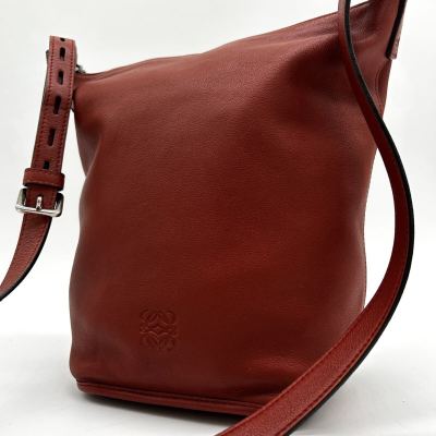 1円 ◆極美品◆ LOEWE ロエベ バケットバッグ ショルダーバッグ アナグラム バケツ方 レザー 本革 ブラウン 斜め掛け メンズ レディース