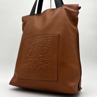 1円 ◆美品◆ LOEWE ロエベ トートバッグ アナグラム レザー 本革 ブラウン A4収納 大容量 ワンショルダー 肩掛け メンズ レディース