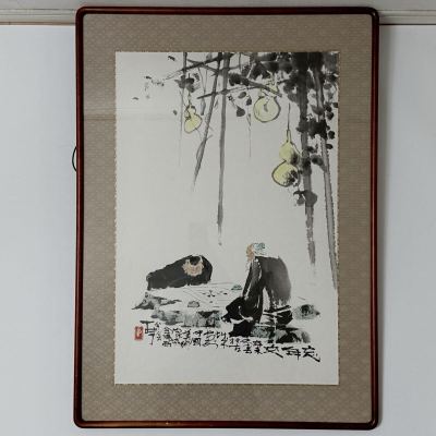 2603003-中国古美術 時代物 模写 中国画 額入 額縁 紙本 水墨画