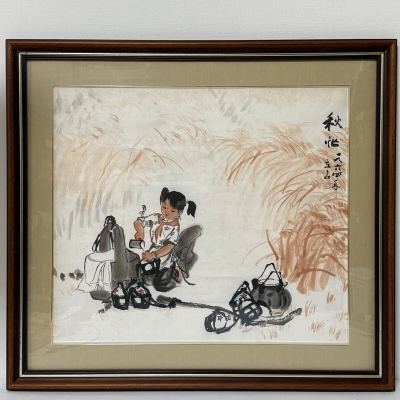 2603006-3-中国古美術 時代物 額縁 額入 模写 木版水印 中国画 紙本