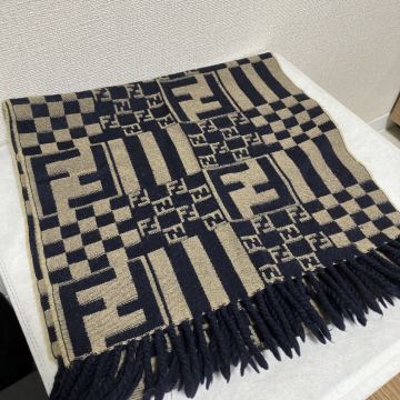 【良品】 FENDI フェンディ マフラー ストール ズッカ 総柄 フリンジ ロゴ タグあり