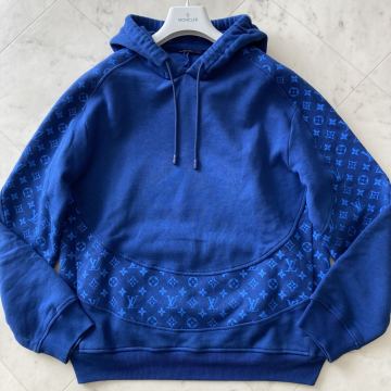 良品 LOUIS VUITTON ルイヴィトン モノグラム サークルカット フーディ プルオーバー パーカー 青 メンズ Mサイズ