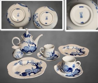 MEISSEN マイセン 『ブルーオーキッド』ティーセット/ティーポット カップ ソーサー プレート クリーマー/ アンティーク ヴィンテージ 美品