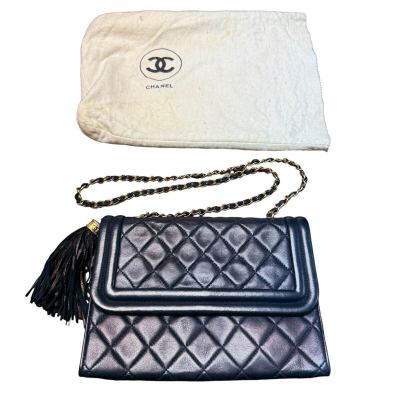 CHANEL シャネル マトラッセ フリンジチェーンショルダー　紺　ネイビー　ラムスキン ゴールド金具 ヴィンテージ