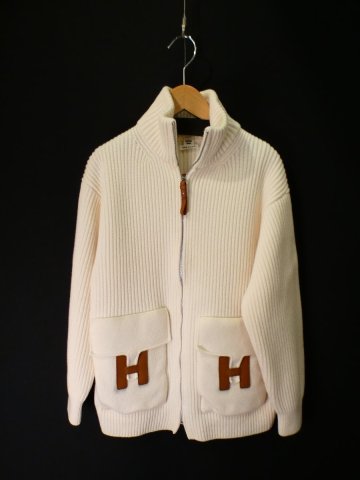 エルメス　Ｈｅｒｍｓ　25年AW　Hポケット　ZIP ウール プレタポルテ カーディガン【L's(36)/アイボリ/Sランク】f5AF00