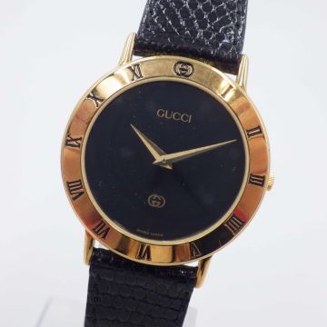 551509【1円スタート】GUCCI グッチ 3000M ブラック文字盤 ヴィンテージ ゴールドベゼル メンズ 時計 クォーツ ケース33mm