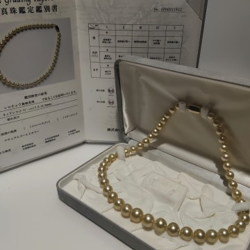 【無調色の極み】真総研 南洋真珠 ゴールデン パール ネックレス 7.5mm〜12.0mm 45cm SILVER 刻印 55.5g 本真珠 jewelry 白蝶 シロチョウ
