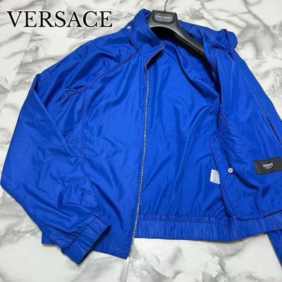 美品●希少XXL! ヴェルサーチ VERSUS VERSACE 2way フード収納 ジャケット ブルゾン メデューサ メタルボタン ジップ 52 入手困難 ブルー