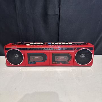 ★ HITACHI ラジカセ TRK-W111 FM AM ステレオカセットレコーダー 赤 昭和レトロ