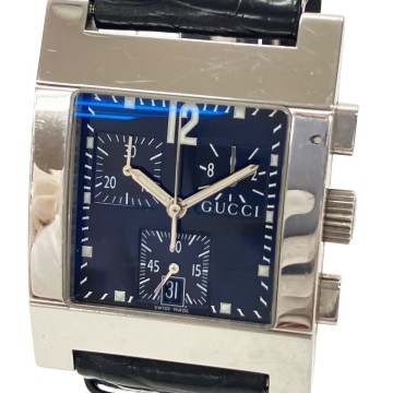 N013-I65-1262◎ 【電池交換済/稼働】 GUCCI グッチ メンズ腕時計 7700 CHRONO QUARTZ スクエア SS クロノグラフ デイト KA
