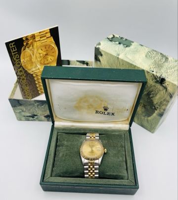 ROLEX DATEJUST ロレックス デイトジャスト 16013 YG&times;SS コンビ 自動巻 10Pダイヤモンド ゴールド文字盤 箱付き 稼働品 メンズ 腕時計