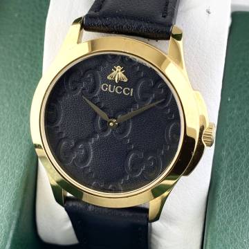 【1円箱付】GUCCI グッチ 腕時計 メンズ 126.3 G-TIMELESS Gタイムレス ブラック文字盤 ゴールド GG ラウンドフェイス 可動品