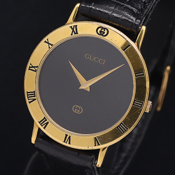 1円 稼働 グッチ 3000M QZ ブラック文字盤 メンズ腕時計 2000000 1RSG MST