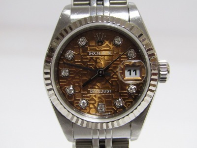 本物保証 稼働品 ロレックス デイトジャスト 79174 10Pダイヤ SS/WG レディース 腕時計 自動巻き Cc09-5264[BNI]