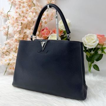 【美品】1円スタート ルイヴィトン LOUIS VUITTON カプシーヌMM ハンドバッグ ブラックネイビー