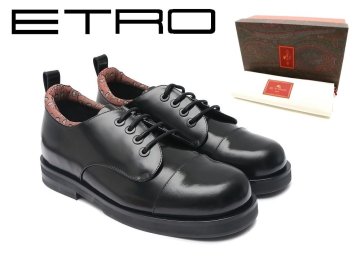 19万新品◆41=26cm【ETRO】エトロ ペイズリートリミング カーフレザーレースアップシューズ 黒 1円