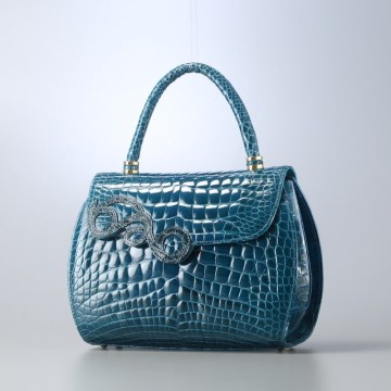 MI7947△伊製 vintage PARAPINI パラピニ センター取り クロコダイルレザー 本ワニ革 シャイニングクロコ トップハンドル ハンドバッグ 鞄