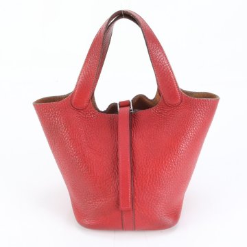 1円■美品■エルメス■□M 刻印 ピコタン PM レッド レザー ハンドバッグ トート 本革 レディース ERM DL16-7