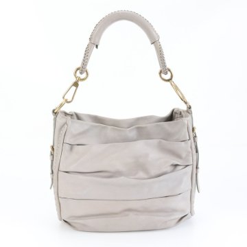 1円■極美品■クリスチャン ディオール■プリーツ レザー ショルダーバッグ 肩掛け ハンド グレー レディース RRM DA25-6