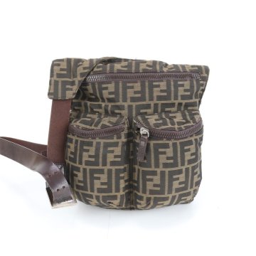 1円■美品■フェンディ■ズッカ 16069 レザー ナイロン ショルダーバッグ 斜め掛け メッセンジャー 通勤 本革 ブラウン メンズ EEM DJ3-6