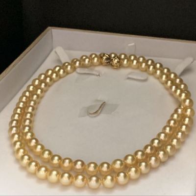 大珠/ロング ゴールデン テリ最強 あこや真珠 約8.0-8.5mm ネックレス 2連 Pearl necklace アコヤ 本真珠 パール SILVER