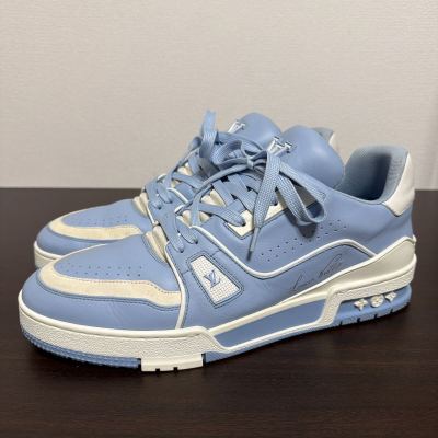 【美品】LOUIS VUITTON ルイヴィトン LVトレイナー・ライン スニーカー size 8 ライトブルー&times;ホワイト メンズ