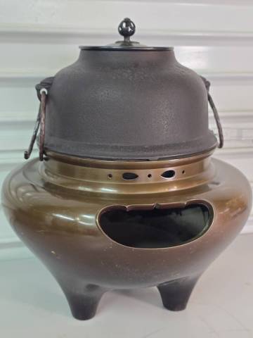 唐銅朝鮮風炉釜 鬼面 真形釜 茶釜 茶道具 茶器 鉄器 古道具