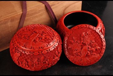 [URA]中国美術/堆朱細工花草彫碁笥/10-s2-54　(検索)骨董/囲碁/碁笥/碁石/碁盤/蓋物/堆朱/漆器/彫刻