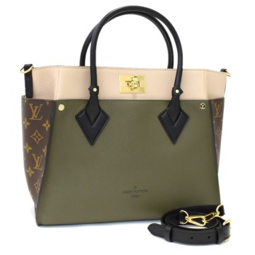 1円◎極美品 LOUIS VUITTON ルイヴィトン オンマイサイドMM 2way ハンドバッグ ショルダー M55302 ローリエ カーキ◎E.Dsm.pD-