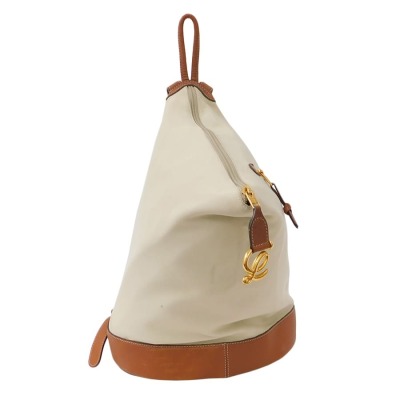 1円■ロエベ バックパック ベージュ系&times;ブラウン系 キャンバス&times;レザー リュック シンプル バイカラー LOEWE ■E.Cmi.tI-25