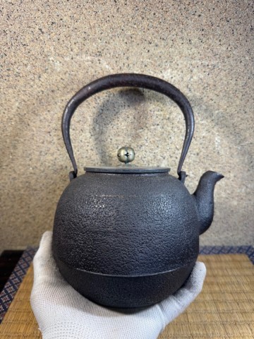 金龍堂　棗形　銀摘　斑紫銅　明治時代　鉄瓶　煎茶道具