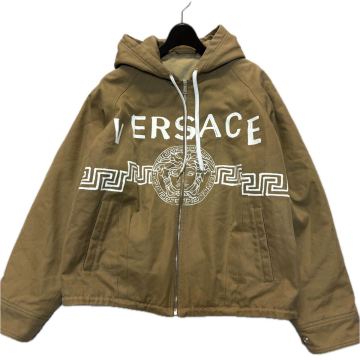 1円~ ■ イタリア製 '希少デザイン' VERSACE ヴェルサーチ ビッグロゴ入り ダック地 ジップアップ 中綿 アクティブジャケット 48 アウター