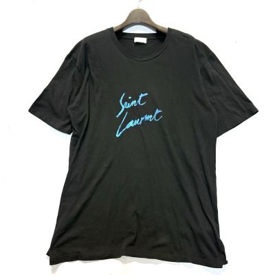 1円~■ 良品 17SS 'イタリア製' SAINT LAURENT PARIS サンローラン 半袖 COTTON プリント Tシャツ カットソー SIZE:S メンズ トップス 黒系