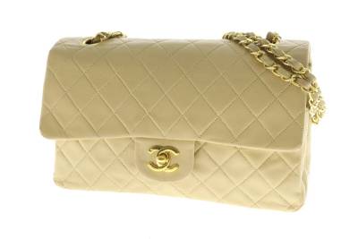 LCIQ8-3-1 CHANEL シャネル ショルダーバッグ マトラッセ ダブルフラップ チェーン ラムスキン 1番台 ギャラ付 レディース ベージュ 中古