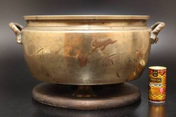 P 唐金製 流水に雁図 火鉢 瓶掛 重量8.2kg