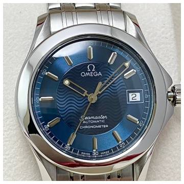 付属品、ベルト2種付き☆OH済み極美品のオメガ・シーマスター120m時計☆メンズ・青盤☆自動巻き☆2501-81