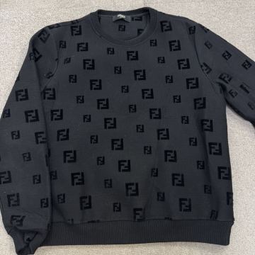 17『美品・現行タグ』 FENDI フェンディ FFロゴ ズッカ柄 ボンディング スウェット トレーナー ロゴ刺繍 ブラック 黒 XLサイズ