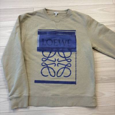 25『極美品・現行タグ』 LOEWE ロエベ メンズ フォトプリント アナグラム ビッグロゴ プリント トレーナ スウェット カーキ系 Lサイズ